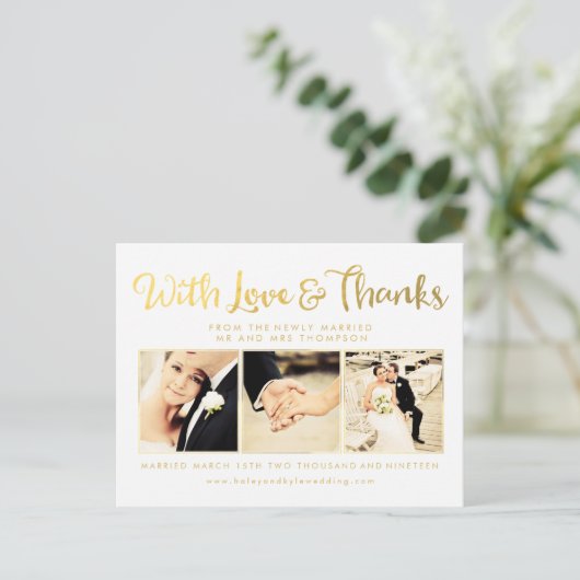 Wit Gouden Folie Met Liefde En Bedankt Lettering Briefkaart (Staand voorkant)