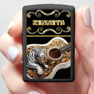 Wit Gouden Gitaar met Tiger Engraving
