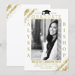 Wit Gouden Glitter Foto Afstuderen Afstudeerfeest Kaart