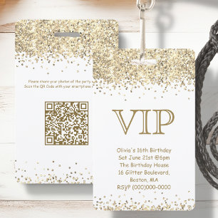 Wit & Gouden Glitter   VIP verjaardagsuitnodiging Badge