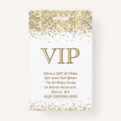 Wit & Gouden Glitter | VIP verjaardagsuitnodiging Badge (Voorkant)