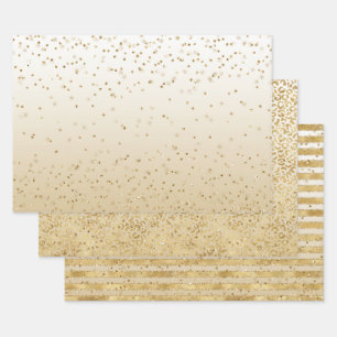 Wit Gouden Glitz Sparkle Stripes Leopard Inpakpapier Vel