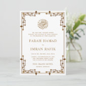 Wit  Gouden Grens Islamitisch Moslim Bruiloft Kaart (Staand voorkant)