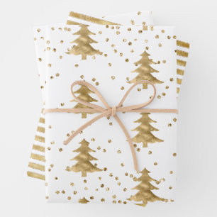 Wit Gouden Kerstboom Stripes Sparkle Inpakpapier Vel