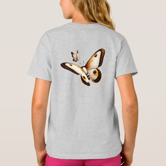 Wit Gouden Rozen, Champagne Zijde & Vlinders T-shirt (Achterkant)