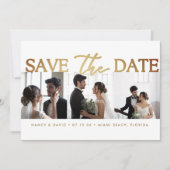 Wit Gouden Script 3 foto Collage bruiloft Save The Date (Voorkant)