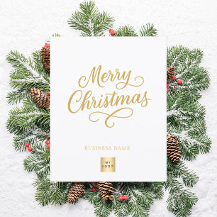 Wit gouden script business logo kerstkaart