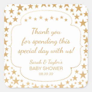 Wit Gouden Sterren Neutraal Baby shower gunst stic Vierkante Sticker