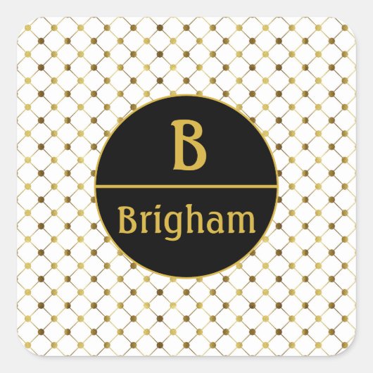 Wit & Gouden Stippenraster Gesplitste Monogram Vierkante Sticker (Voorkant)