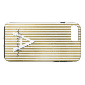 Wit & Goudfolie Gestreept Monogram & Initiaal Case-Mate iPhone Case (Achterkant (Horizontaal))