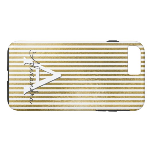 Wit & Goudfolie Gestreept Monogram & Initiaal Case-Mate iPhone Case (Achterkant (Horizontaal))