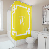 Wit Grieks sleutel #2 ingelijst Initiaal monogram Douchegordijn (In situ)