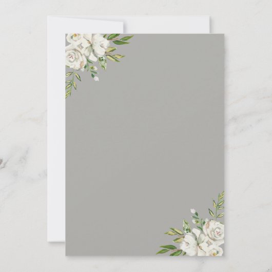 Wit Grijs Bloemen Geslacht Neutraal Chic Baby show Kaart (Achterkant)