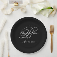 Wit Grijs en Zwart Fantasie Monogram Bruiloft