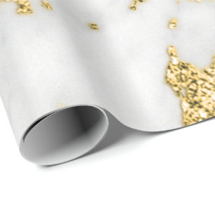 Wit Grijs Goud Faux Glitter Carrara Marmeren Steen Cadeaupapier