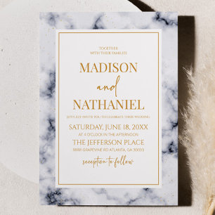 Wit Grijs Goud Marmer Elegant Bruiloft Kaart