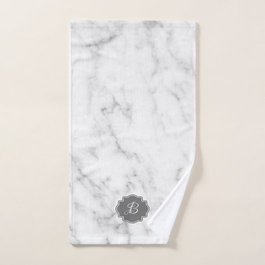 Wit & Grijs Marmeren Monogram Bad Handdoek (Handdoek)