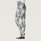 Wit & Grijs Monochromatisch Bloempatroon Leggings (Links)