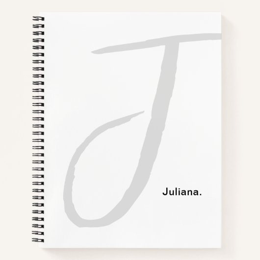 Wit & Grijs Monogram Script Eenvoudig Notitieboek (Voorkant)
