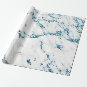 Wit Grijs Ocean Blue Glitter Carrara Marble Stone Cadeaupapier
