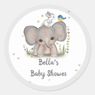 Wit Grijs Olifant Bunny Bird Baby shower Sticker