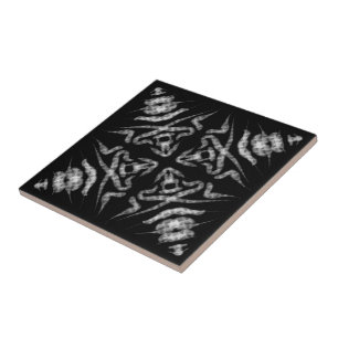 Wit grijs op zwart zout Waterverf Abstracte kunst Tegeltje