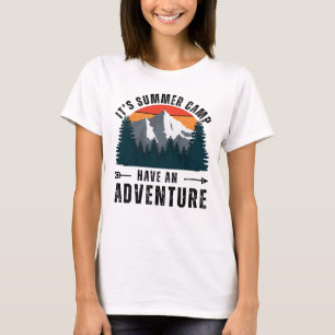 Wit Grijs Retro Mountain Adventure Basic T-shirt