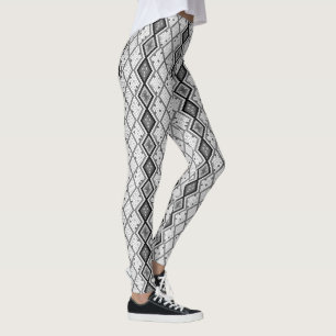 Wit & Grijs Sequins Geometrisch Patroon Leggings