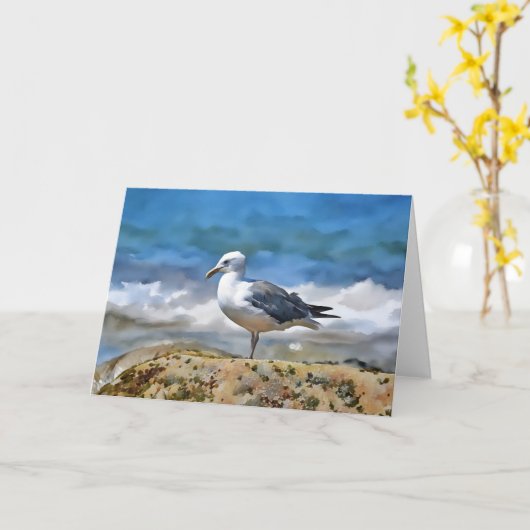 Wit Grijs Zee Vogel Ocean Art Note Kaart (Gele Bloem)