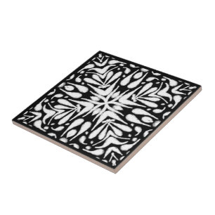 Wit Grijs Zwart Abstract Fuzzy Bottlebrush Art Tegeltje
