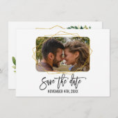 Wit Groen Bloemen Goud Lijst Foto Opslaan De Datum Save The Date (Voorkant / Achterkant)