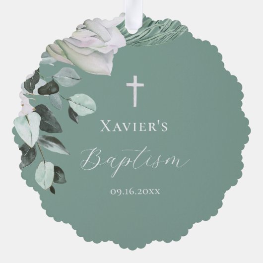 wit groen boeket Doop Ornament Kaart (Achterkant)