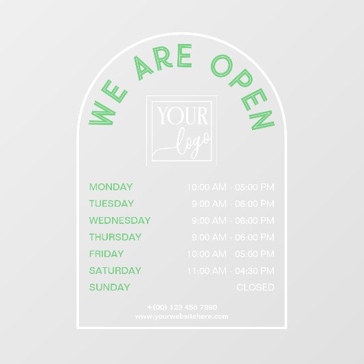 Wit groen boogvormig Lijst openingstijden Logo Raamsticker (Vel)