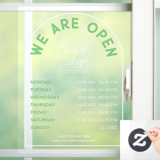 Wit groen boogvormig Lijst openingstijden Logo Raamsticker (Huis)