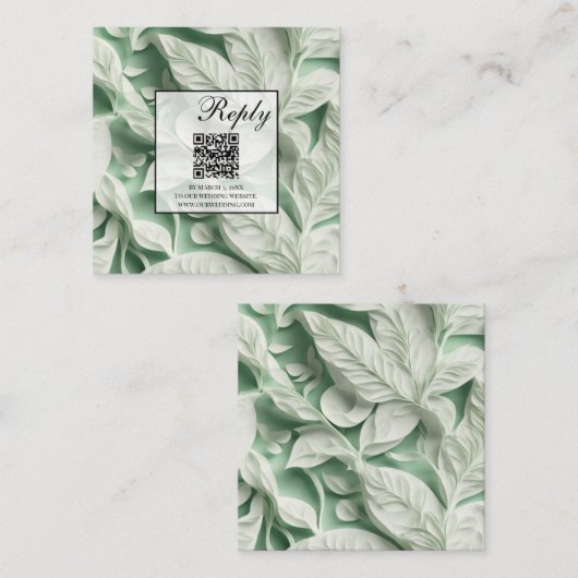  wit groen botanisch blad QR-code Informatiekaartje (Voorkant / Achterkant)