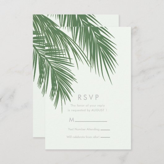 Wit Groen Elegante Tropische Palm Bladeren RSVP Kaart (Voorkant / Achterkant)