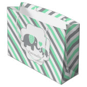 Wit, groen en grijs Baby shower van olifanten Large Cadeauzakje (Achterkant Gekanteld)