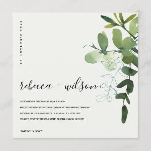 WIT GROEN EUCALYPTUS FOLIAGE WATERVERF WEDDING KAART