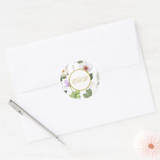 Wit Groen Goud Bloemen Elegant Modern Age Ronde Sticker (Envelop)