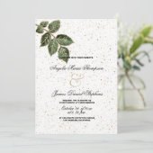 Wit groen goud glitter blad confetti bruiloft kaart (Staand voorkant)