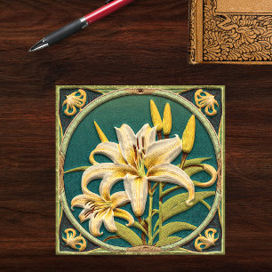 Wit Groen Oosterse Lily Art Nouveau Geïnspireerd Tegeltje