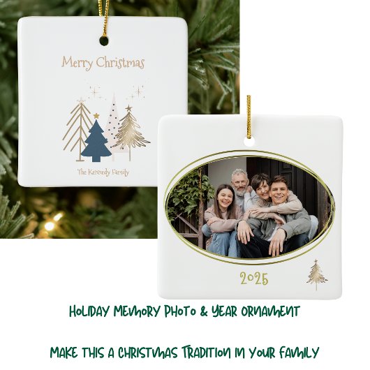 Wit Groen Roze & Gouden Kerstbomen Keramisch Ornament