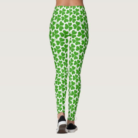 Wit & Groen St. Patrick's Day Klaverpatroon Leggings (Achterkant)