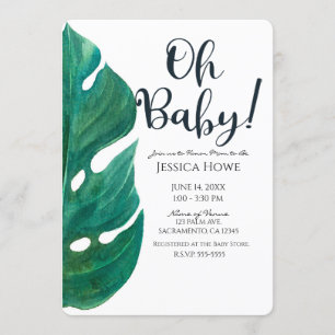 Wit & Groen Tropisch blad Klasse Oh Baby Shower Kaart