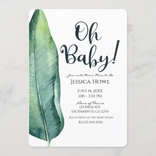 Wit & Groen Tropisch blad Klasse Oh Baby Shower Kaart