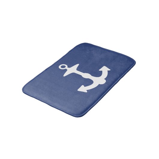 Wit groot anker silhouet op Navy Blue Badmat (Gekanteld)