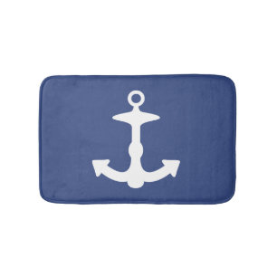 Wit groot anker silhouet op Navy Blue Badmat