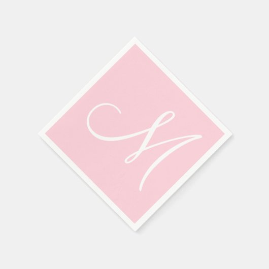 Wit groot elegant monogram | Pastel roze Servet (Hoek)