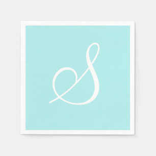 Wit groot elegant monogram   Pastel Turquoise Servet