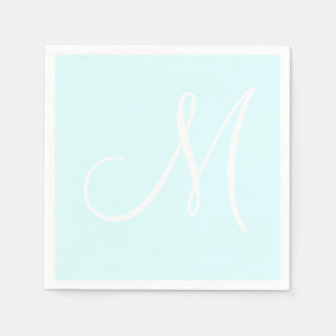 Wit groot elegant monogram   pastelcyaan servet